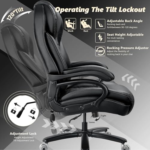 600lbs Big and Tall Office Chair with Pocket Spring Cushion, Heavy Duty Office Chair for Low Back Pain Relief, Large Executive Office Chair (Classic, Black with Gel Seat Cushion) - color: Black With Gel Seat Cushion