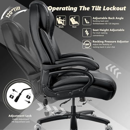 600lbs Big and Tall Office Chair with Pocket Spring Cushion, Heavy Duty Office Chair for Low Back Pain Relief, Large Executive Office Chair (Classic, Black with Gel Seat Cushion) - color: Black With Gel Seat Cushion