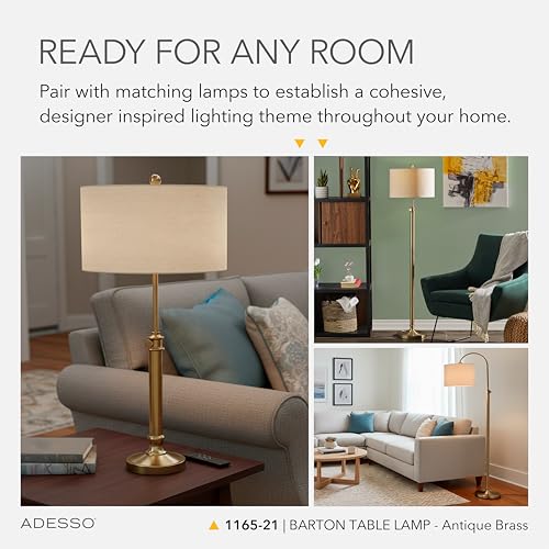 Adesso Table Lamp, Antique Brass & Oatmeal, Adjustable Height, 34.5” - color: Antique Brass, size: Table Lamp