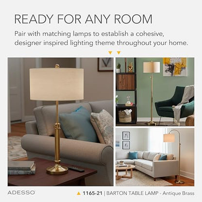 Adesso Table Lamp, Antique Brass & Oatmeal, Adjustable Height, 34.5” - color: Antique Brass, size: Table Lamp