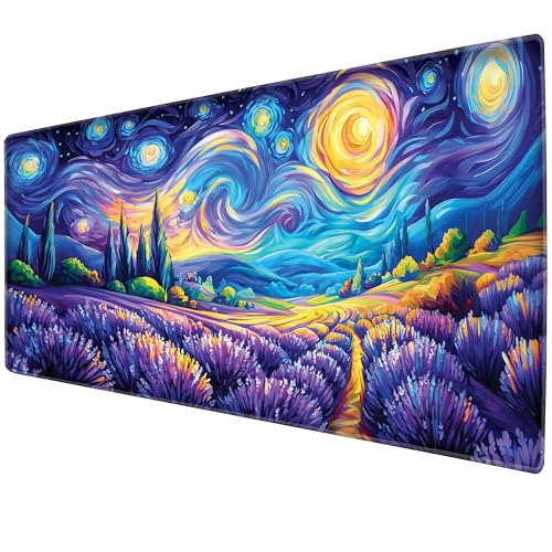 L&B Mercantile American Flag XXL Deskpad, Desk Mat for Computer Keyboard and Mouse – Patriotic USA Gaming Mousepad, Extra Long XL Mouse Pad for Laptop Office Desk. (Van Gogh Lavendar Field) - color: Van Gogh Lavendar Field