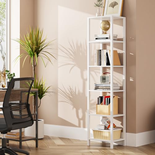 TUTOTAK Bookshelf, 6-Tier Tall Narrow Book Shelf for Small Space | 10.7 x 14.5 x 65.3 Inches Skinny Display Shelf with Storage for Living Room, Office, Study, Entryway, White BS01BW006 - color: White, size: 6-Tier(10.7 x 14.5 x 65.3 Inches)