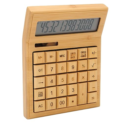 Zopsc Bamboo Calculator, Wooden Solar Calculators with 12 Bit Digital LCD Screen, Basic Standard Function Desk Calculators with 29 Big s for Office Home School Store