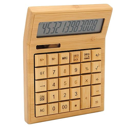 Zopsc Bamboo Calculator, Wooden Solar Calculators with 12 Bit Digital LCD Screen, Basic Standard Function Desk Calculators with 29 Big s for Office Home School Store