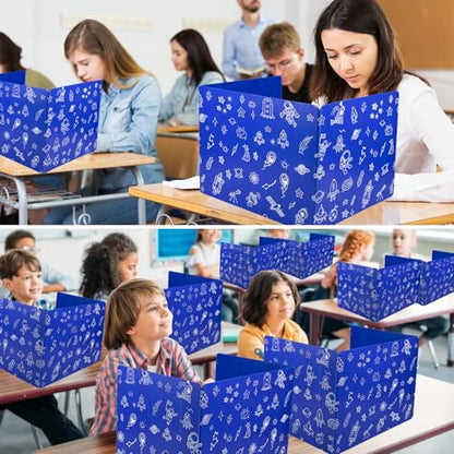 2-Pack Desk Dividers for Students, 3-Fold Privacy Screens, Durable Waterproof Plastic Study Boards, Easy Clean Classroom Shields for Schools,Teacher Supplies & Student Desk Organizers, Blue
