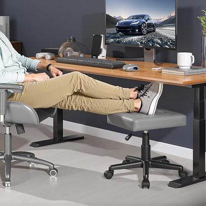 VECELO Under Desk Footrest, PU Ergonomic Foot Rest with Wheels, Comfort Padding, Height Adjustable for Relieving Leg Pain, Stiffness, and etc, Gray - color: Gray
