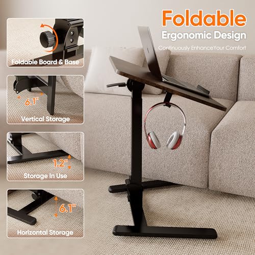 Monomi 25“ Mobile Folding Desk,Pneumatic Sit-Stand Table,No Assembly,Brown - color: Brown