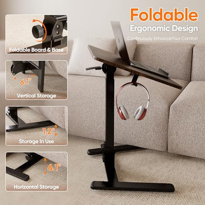 Monomi 25“ Mobile Folding Desk,Pneumatic Sit-Stand Table,No Assembly,Brown - color: Brown