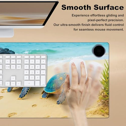 Heated Desk Pad 23.6" x 14.2" 3 Large Heated Mouse Pad with Heat Levels (40°C/45°C/50°C) & 3H Auto Shut-Off Desk Mat Fast Heating PU Leather Warmer Mousepad for Home Office - Cute Turtle - color: Cute Turtle, size: 23.6 x 14.2 inch