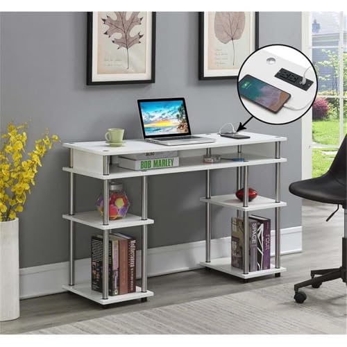 Convenience Concepts Designs2Go No Tools Student Desk with Charging Station and Shelves, White - color: White