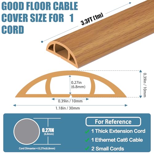Floor Cord Covers for Wires 3.3FT Cable Hider Wire Cover Self Adhesive Cord Hider Floor for Offices, Homes, Workshops, Warehouses Cable Cavity 0.39" W x 0.27" H - color: Light Brown Wood, size: 1.18" x 3.3'