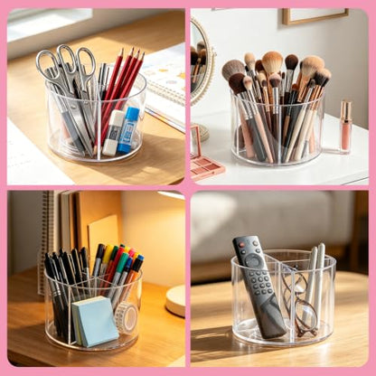 Acrylic Makeup Brush Holder, Clear Rotating Makeup Brush Holder Organizer, Make up Brush Stand with 4 Slots for Vanity Desk Countertop - size: Round-6in