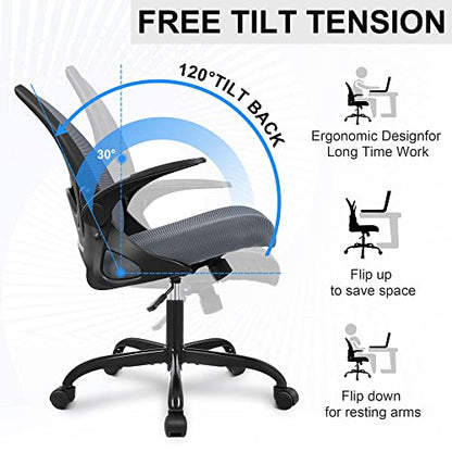 Office Chair Ergonomic Desk Chair with Flip up Armrests Swivel Breathable Desk Mesh Computer Chair with Adjustable Lumbar Support and Height for Conference Room (Dark Gray) - color: Dark Gray