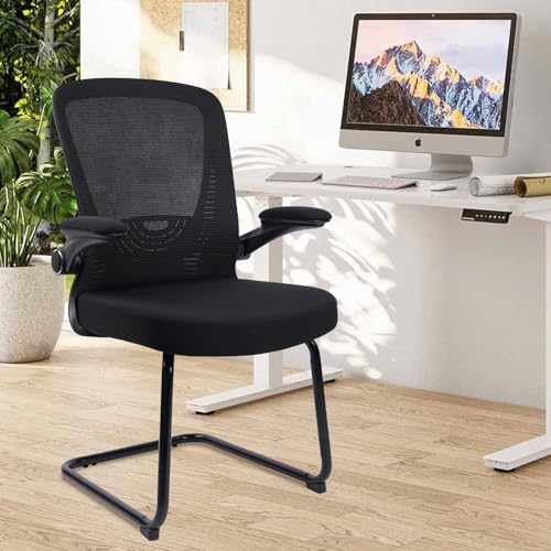 CLATINA Office Guest Chair no Wheels, Ergonomic Mesh Desk Chair Adjustable Lumbar Support and Flip Up Arms, Sled Base for Office Guest & Reception Chairs for Conference Room,Black (4PK) - color: Black Flip Up Armrests, size: 4PK