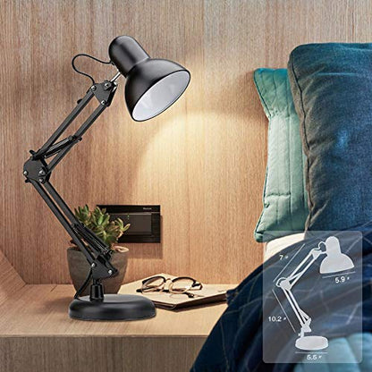 ShellKingdom Architect Task Lamp, Adjustable Swing Arm Desk Lamp with Clamp, Classic Desk Lamp for Home Office Reading (Black)