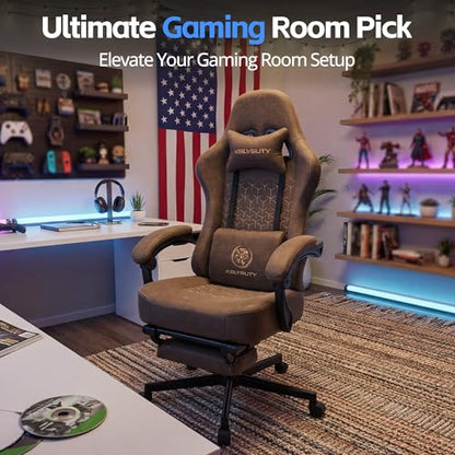 Desk Computer Gaming Chair - Ergonomic Game Office Chair with Extended Footrest and Massage Lumbar Support, Home Gamer Video Game Chairs with Spring Cushion for Adults (Pro Brown Leather) - color: Pro Brown Leather