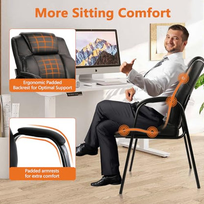CLATINA Big and Tall Office Chair Set of 2 500lbs Leather Reception Chair with Bonded Padded Armrest Wide Seat Desk Chair No Wheels for Reception Conference Waiting Room Side Office Home, Black - color: Black, size: 2 Pack