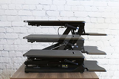 Seville Classics OFF65806 Airlift 36" Electric Height Adjustable Standing Desk Converter Workstation with 2.1A USB Charger Ergonomic Motorized Dual Monitor Riser Full Black - color: Electric Black