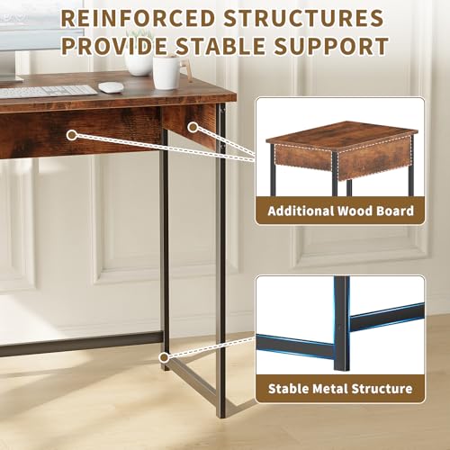 ALISENED 30 Inch Small Computer Desk, Office Desk with Metal Frame, Sturdy and Stable Home Office Desks, Simple Writing Desk for Home Office, Rustic Brown - color: Rustic Brown, size: W-30in