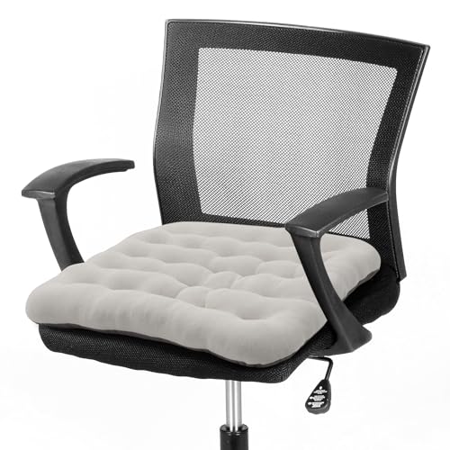 BUYUE Good Support Office Chair Cushion Padded, Soft Velvet Comfortable Non-Slip Seat Cushion for Computer Desk Kitchen Chair (1 Count, Light Gray) - color: Light Gray