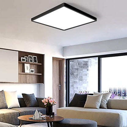 12inch 24W LED Flush Mount Ceiling Light, 4000K Square LED Ceiling Light, Black Flat Panel Lighting for Bedroom, Kitchen, Living Room - color: Neutral White, size: Square-Black