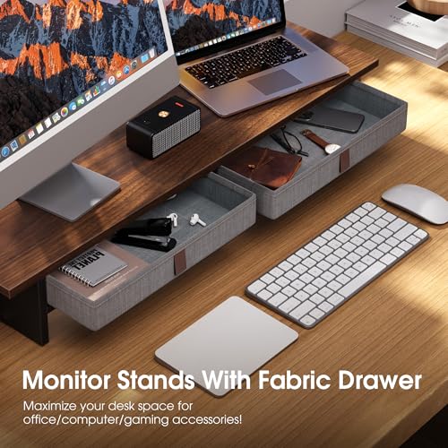 Fenge 35 Inch Monitor Stand with Drawer Storage, Computer Riser for Desk - color: Brown