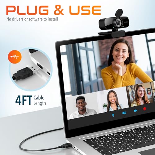 Delton C24 USB Webcam with Microphone, HD 1080p Wired Webcam, 2 Megapixels, Wide Field of View, Auto Focus, Noise Canceling Mic, USB Computer Camera Compatible with Computer/Laptop/iMac - Black