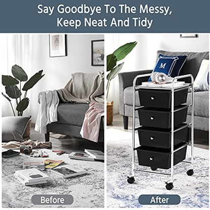 Yaheetech 4-Drawer Rolling Storage Cart with Wheels, Slim Organizer, Black - color: Black, style: 4 Drawers