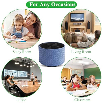 Round Leather Art Supply Organizer,Remote Control Holder,360 Degree Spinning,Multi-Functional Pencil Holder,4 Compartments Desktop Stationary Organizer(1-Weave Blue) - color: 1-Weave Blue
