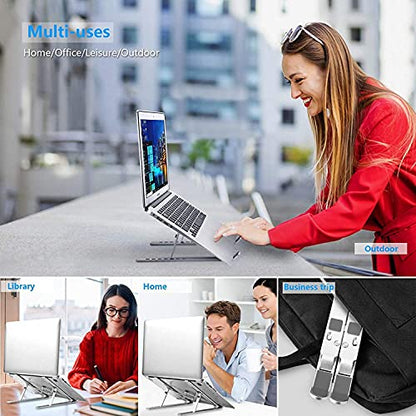 Leeboom Laptop Stand for Desk, Adjustable Foldable Aluminum Riser, Silver - color: Silver