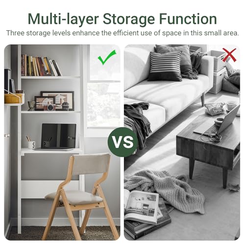 Haotian Ladder Desk with Shelves, Wall Desk for Small Space, Secretary Desk Workstation Dresser Shelf Freestanding Bookshelf, White FRG60-W | Freestanding Bookcase Desk for Storage & Study in Small Space, FRG60-W - size: Ladder Desk