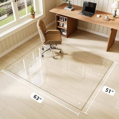 Glass Chair Mat 51" x 63" Tempered Glass Office Chair Mat - color: Transparent, size: 63" x 51"