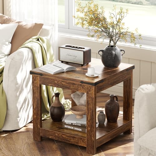 Homieasy End Table, 20x20 Square Side Table for Living Room, Rustic Brown - color: Rustic Brown