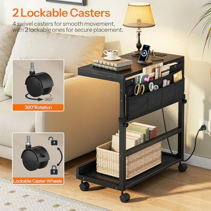 HOOBRO Computer Tower Stand with Charge Station and USB Port, 2-Tier PC CPU Holder Cart for Floor Carpet with Wheels, Adjustable Height, Rolling PC Printer Desktop Under Desk for Home Office,Black BB72UCJ01
