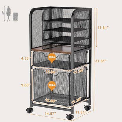 Feyejade 6-Tier Rolling File Cart Multi Mobile Drawer Cabinet Black - size: 11.81"D x 14.57"W x 31.81"H