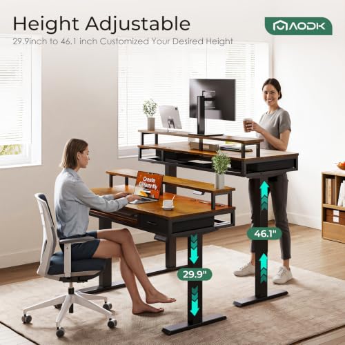 AODK 55 Inch Standing Desk with Drawers & Keyboard Tray, Rustic Brown - color: Rustic Brown, size: 55 Inch