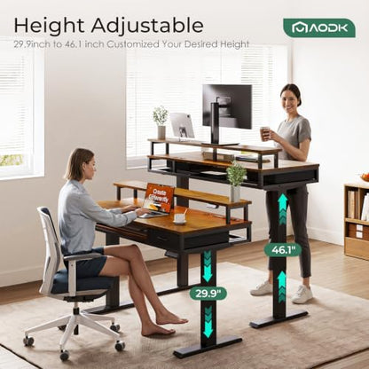 AODK 55 Inch Standing Desk with Drawers & Keyboard Tray, Rustic Brown - color: Rustic Brown, size: 55 Inch