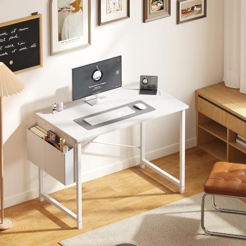 OLIXIS Small Computer Desk, 40 Inch Gaming Desks for Home Office | Writing Study Craft Work Table, Computer Workstation for Bedroom Small Spaces with Storage Bag, All White - color: White Top &White Legs, size: 40 Inch