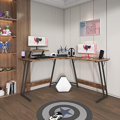 Homall L Shaped Gaming Desk Computer Corner Desk PC Gaming Desk Table with Large Monitor Riser Stand for Home Office Sturdy Writing Workstation (Classical Brown, 51 Inch) - color: Classical Brown, size: 51 Inch