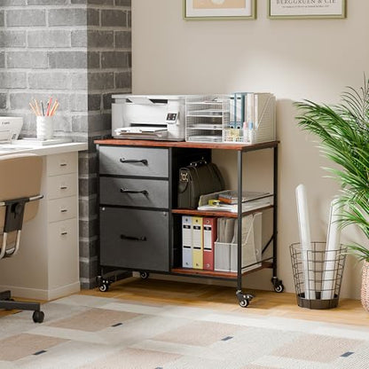 ZENY Lateral File Cabinet with 3 Drawers, Mobile File Cabinet Printer Stand, Rolling Fabric Lateral Filing Cabinet for Office Home Small Space (Grey) - color: Grey