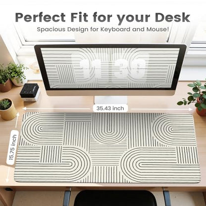 iCasso White Desk Matt for Desktop, Cute Desk Pad Mat, White - color: Line-White