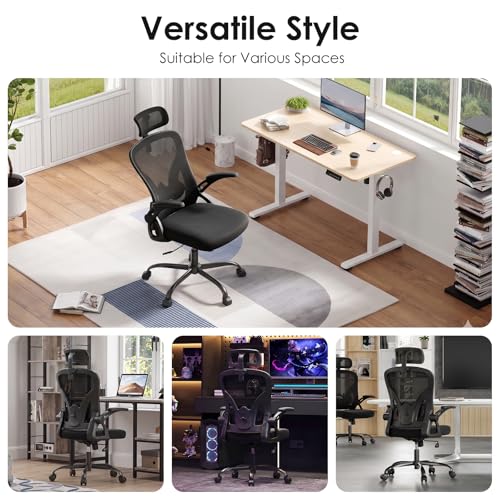 Farini Ergonomic Office Chair, Desk Chair with Headrest, Black & Dark Black | Home Office Desk Chair with Headrest, High Back Swivel Computer Chair, Armrests and Adjustable Lumbar Support - color: All Black, size: Set of 1