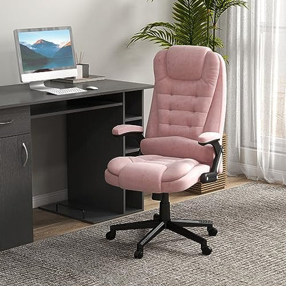 HOMCOM Executive Office Chair 6 Points Vibration Massage Velvet Pink | Heated Lumbar Support, High Back Computer Chair, Reclining Backrest, Tilt Function, Padded Armrests - color: Pink