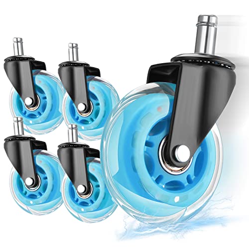 Hivexagon Office Chair Caster Wheels Replacement Set of 5, Heavy Duty Universal Quiet Rolling Casters 3 inch Fit Standard Office Chair for Hardwood Floors, Tiles and Carpet (Blue) - style: U-HG629B