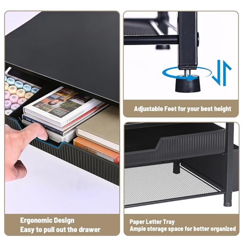 Printer Stand for Desk, Desktop Printer Shelf for Home Office, Black - color: Black-High