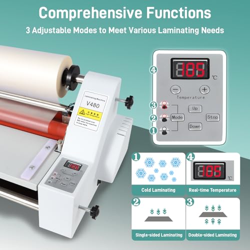 17.7inch Cold Hot Roll Laminator with 2 Rolls of Thermal Laminating Film (1 Inch Core, 0.8 mil,17.3in W×656ft L),V480 Laminating Machine, Single & Double-Sided Thermal Laminator,Digital Display, 110V