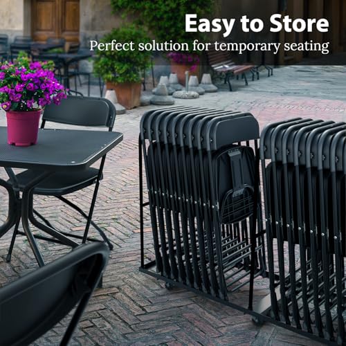 10 Pack Foldable Plastic Chair | Folding & Stackable | 350 lbs Capacity Steel Frame Seats for Indoor Outdoor | Commercial Use Events Wedding Party Bulk Picnic Kitchen Dining - Black - color: Black