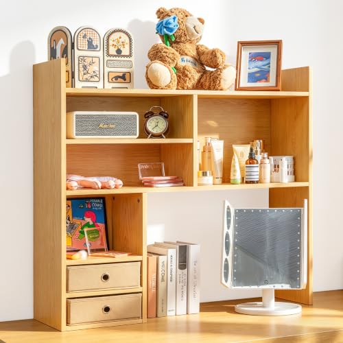 deli Desktop Bookshelf, High-Capacity Desk Hutch Organizer, Natural - color: Cream