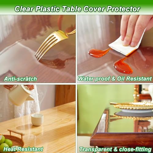 12 x 12 in Transparent Table Protector Mat - Heavy Duty Clear Plastic Desk Cover for Wood Furniture, Waterproof Heat Resistant Dining Table Topper, Protective Pad for Office Desk, Craft Table