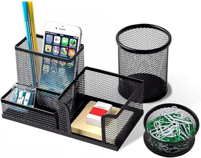 Pen Holder for Desk, Desk Organizers Set-3 Compartments Mesh Pencil Holder with Pencil Pen Cup and Paper Clip holder, Desk Accessories for Marker Craft, Ideal Office School Supplies(3 pack, Black) - style: 3pcs desk organizers